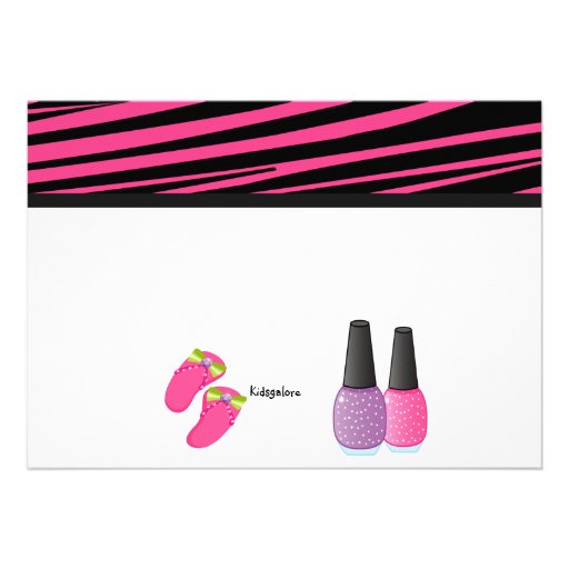 Pink & Black Zebra Girls Spa Day Invite