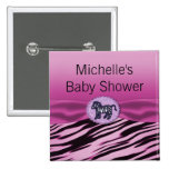 Pink & Black Zebra Glitter Baby Shower buttons