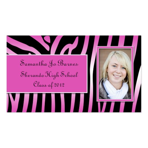Pink Black Zebra Graduation Handouts Business Card (front side)