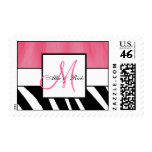 Pink Black Zebra Pattern Wedding Postage Stamps