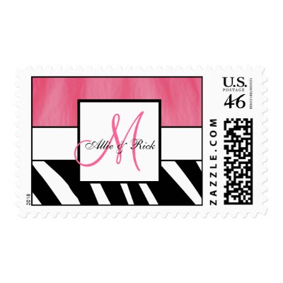 Pink Black Zebra Pattern Wedding Postage Stamps