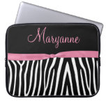 Pink Black Zebra Pink Ribbon Monogram Laptop Sleeves
