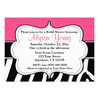 Pink Black Zebra Print Invitation