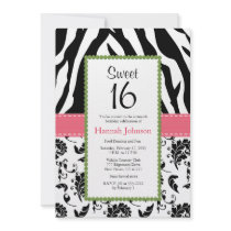 Pink Black Zebra Print Sweet Sixteen Invitation