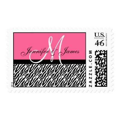 Pink Black Zebra Print Wedding Postage