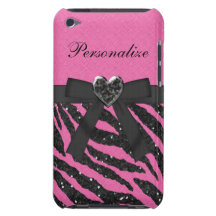 Pink & Black Zebra Printed Glitter & Bow iPod Touch Covers
