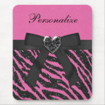 Pink & Black Zebra Printed Glitter & Bow Mouse Pad
