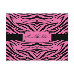 Pink Black Zebra Save The Date postcard