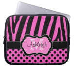 Pink Black Zebra Stripes Polka Dots Laptop Case Computer Sleeve