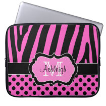 Pink Black Zebra Stripes Polka Dots Laptop Case Laptop Sleeve at Zazzle