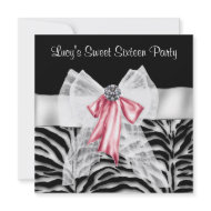 Pink Black Zebra Sweet 16 Birthday Party invitation