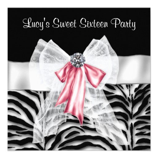 Pink Black Zebra Sweet 16 Birthday Party Personalized Invitations