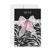 Pink Black Zebra Sweet 16 Birthday Party RSVP Announcements