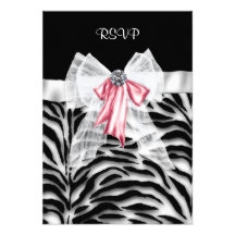 Pink Black Zebra Sweet 16 Birthday Party RSVP Announcements