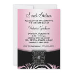 Pink &amp; Black Zebra Sweet Sixteen Party Personalized Invites
