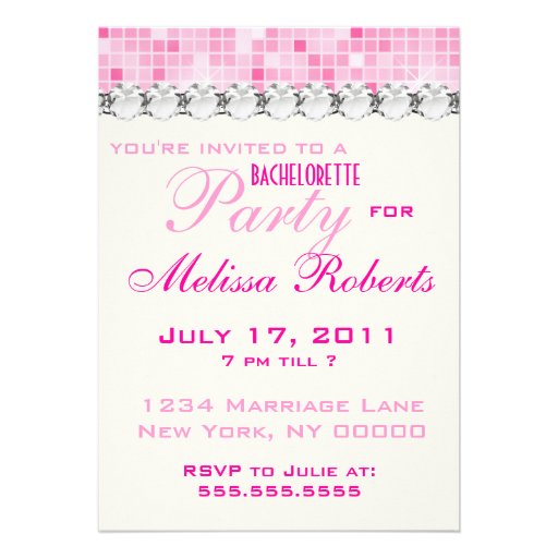 pink bling disco sparkle bachelorette party custom invitations