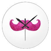 Pink Bling Mustache (Faux Glitter Graphic) Clock