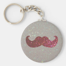 Pink Bling Mustache (Faux Glitter Graphic) Key Chains