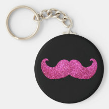Pink Bling Mustache (Faux Glitter Graphic) Key Chains