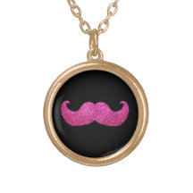 Pink Bling Mustache (Faux Glitter Graphic) Pendants