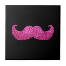 Pink Bling Mustache (Faux Glitter Graphic) Ceramic Tiles