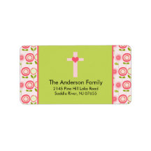 Pink Bloom Cross Religious address Label