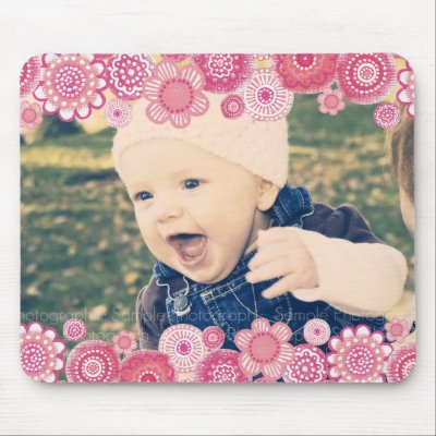 Pink Blossom New Baby Photo Frame Gift Mousepad by Pip_Gerard