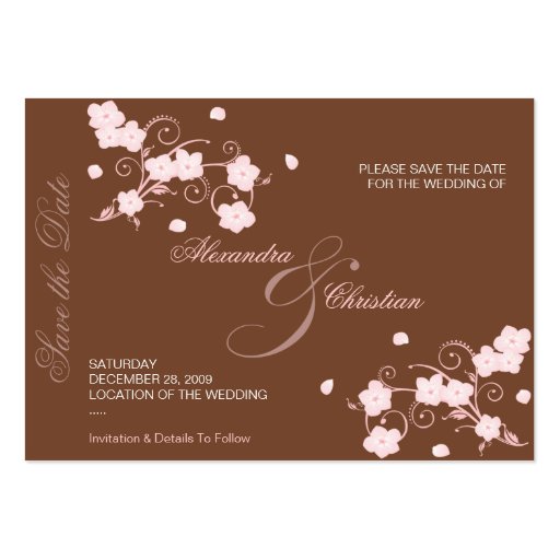 Pink Blossom Save The Date Wedding MiniCard Business Cards (back side)