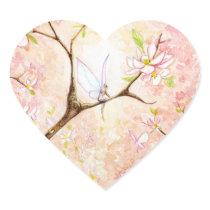 "Pink Blossom View" Heart Sticker