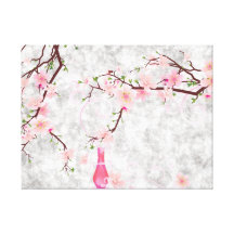 Pink Blossoms and Vase Gallery Wrapped Canvas