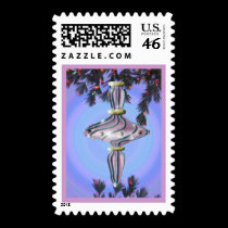 Pink Blue and Gold Glass Bulb postage