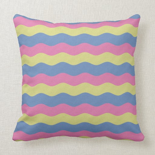 Pink, blue and yellow waves throw pillow Zazzle