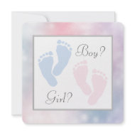 Pink Blue Baby Feet Footprint Gender Reveal Party Invite