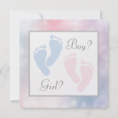 Pink Blue Baby Feet Footprint Gender Reveal Party Invite