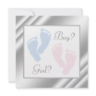 Pink Blue Baby Feet Footprint Gender Reveal Party Invites
