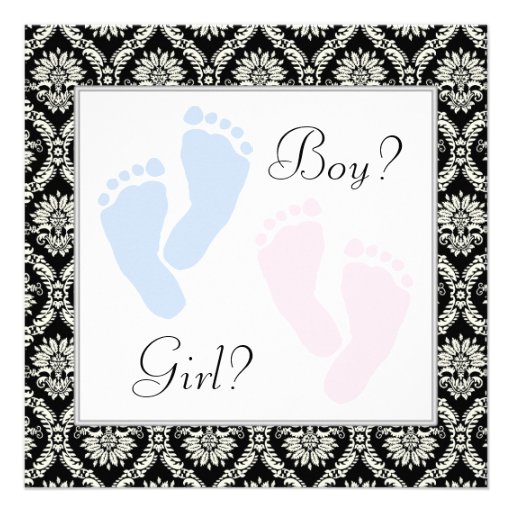 Pink Blue Baby Feet Footprint Gender Reveal Party Custom Invites (front side)