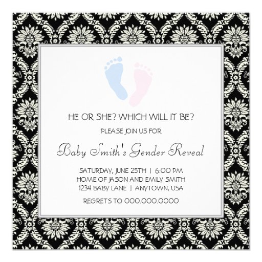 Pink Blue Baby Feet Footprint Gender Reveal Party Custom Invites