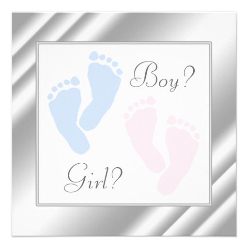 Pink Blue Baby Feet Footprint Gender Reveal Party Invites (front side)