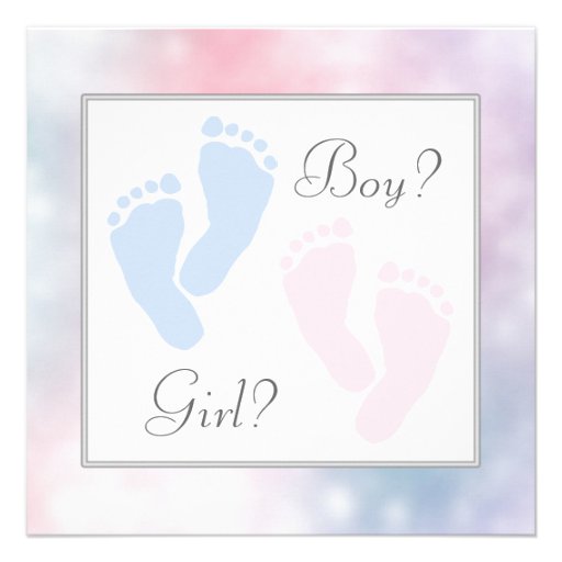 Pink Blue Baby Feet Footprint Gender Reveal Party Invite (front side)
