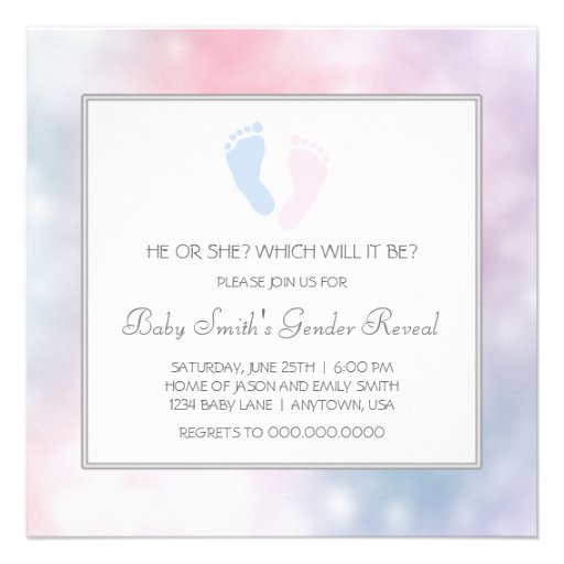 Pink Blue Baby Feet Footprint Gender Reveal Party Invite