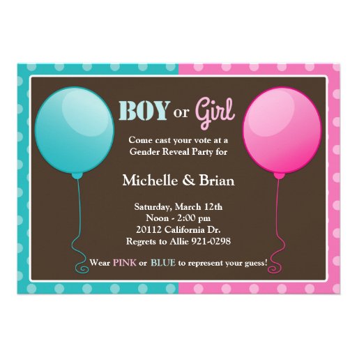 Pink Blue Balloon Gender Reveal Party Invitation (front side)