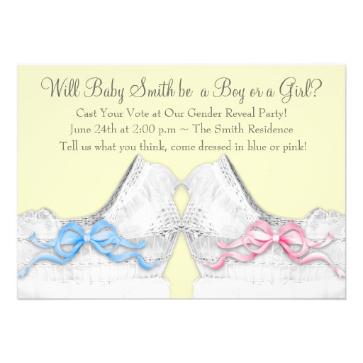 Pink Blue Bassinet Yellow Gender Reveal Party Invitations