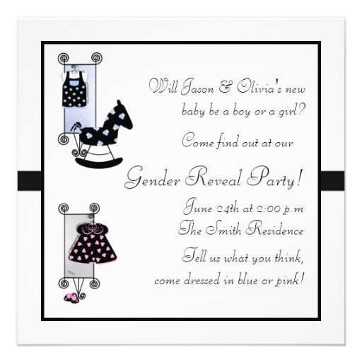 Pink Blue Carriage Gender Reveal Party Custom Invitations