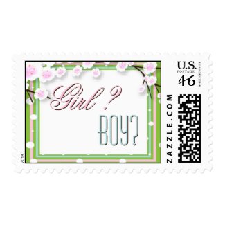 Green postage - gender reveal - baby shower - cherry blossom