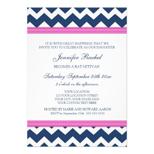 Pink Blue Chevron Bat Mitzvah Invitations
