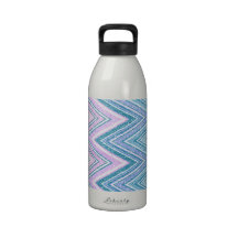 Pink Blue Chevron Zigzag Glitter Photo Print Water Bottles