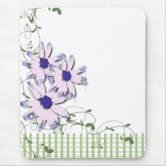 Pink Blue Daisy Flowers Green Gingham