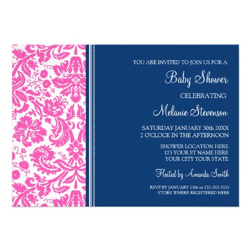 Pink Blue Damask Custom Baby Shower Invitations