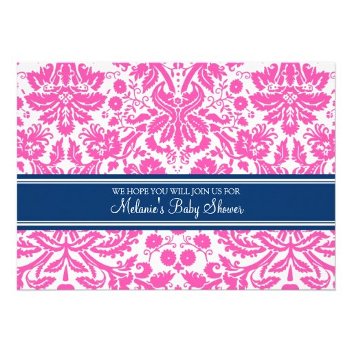 Pink Blue Damask Custom Baby Shower Invitations