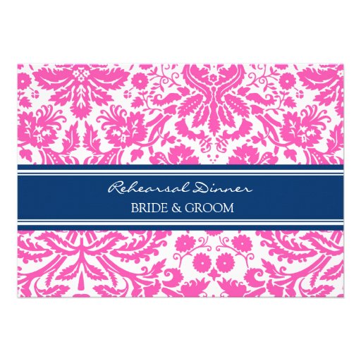 Pink Blue Damask Rehearsal Dinner Party Personalized Announcements
